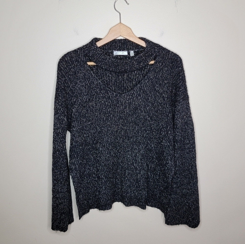 RD Style Black & Beige Marled Sweater with Neck Cutout Size Medium